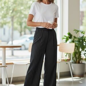 Nordstrom Black Pinstripe Wide-Leg Trousers